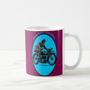 Motorradfahrer mit Vintage-Motorrad und Schutzbril Kaffeetasse