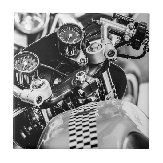 Motorradfahrer Monochrome Motorradfahrer Fliese (Vorderseite)