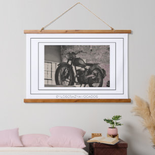 Motorradfahrer Motorrad Wandteppich Mit Holzrahmen