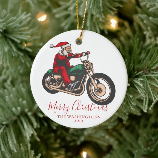 Motorradfahrer Santa Keramik Ornament (Baum)