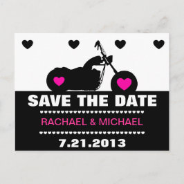 Motorradfahrer Save the Date pink, schwarz und wei Ankündigungspostkarte