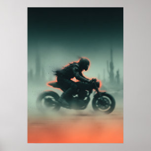 Motorradfahrer Teal Orange Motion Art Poster