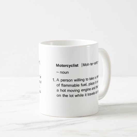Motorradfahrer"Wörterbuch" Definitionsbecher Kaffeetasse (VorderseiteRechts)