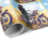 Motorradfahrerin mit Landschaftliche Geschenkpapier (Rolleneckpunkt)