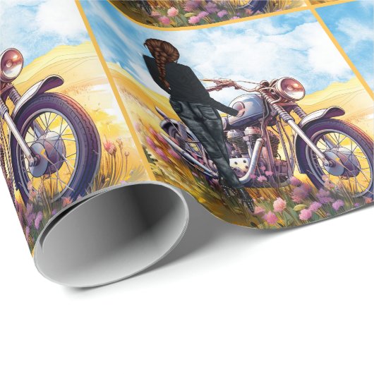 Motorradfahrerin mit Landschaftliche Geschenkpapier (Rolleneckpunkt)
