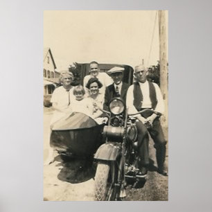 Motorradfamilie und -beiwagen poster