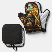 "Motorradflammfahrt - Ofen Mitt & Pot Holder SE Ofenhandschuh & Topflappen-Set (Vorderseite/Rückseite)