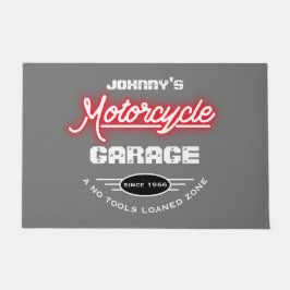 Motorradgarage jeden Namen Red Neon Effekt Grau Fußmatte