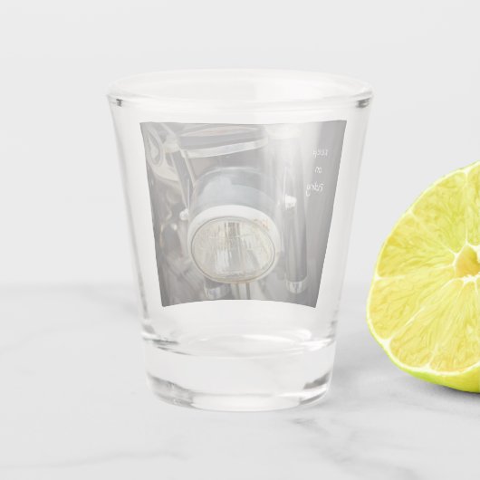 Motorradlampe Schnapsglas (Rückseite)