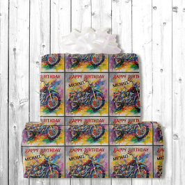 Motorradmalerei Happy Geburtstag Name Geschenkpapier