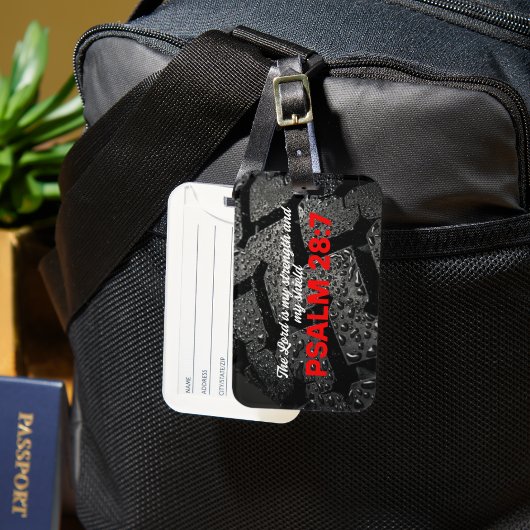 Motorradreifen mit Psalm 28:7 Bibelverse Gepäckanhänger