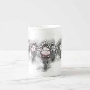 Motorradrennen-Tasse Porzellantasse