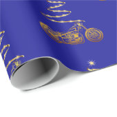 Motorradweihnachtsfest mit goldenem Fahrrad und Ba Geschenkpapier (Rolleneckpunkt)