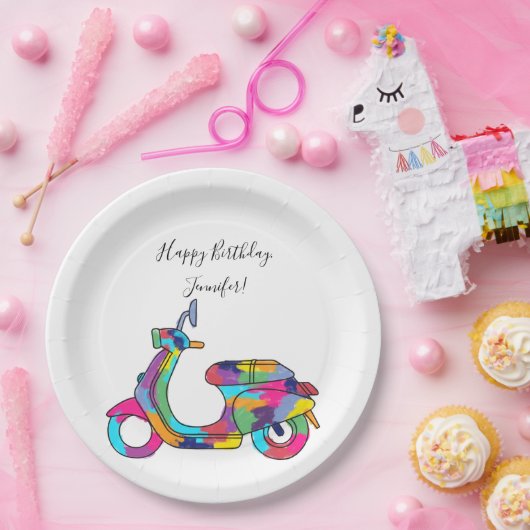 Motorroller mit Rainbow-Motorroller Pappteller (Party)