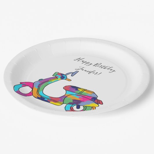 Motorroller mit Rainbow-Motorroller Pappteller (Schrägansicht)