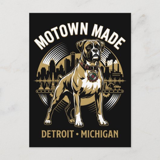 Motown Made Detroit Boxer Dog Labor & Music Pride  Postkarte (Vorderseite)