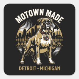 Motown Made Detroit Boxer Dog Labor & Music Pride Quadratischer Aufkleber