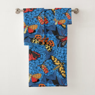 Motten auf blauem Hydrangea Badhandtuch Set