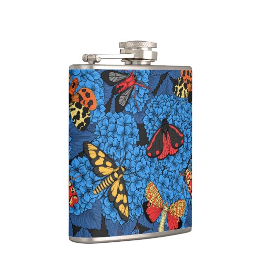 Motten auf blauem Hydrangea Flachmann (Rechts)