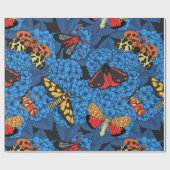Motten auf blauem Hydrangea Geschenkpapier (Flach)