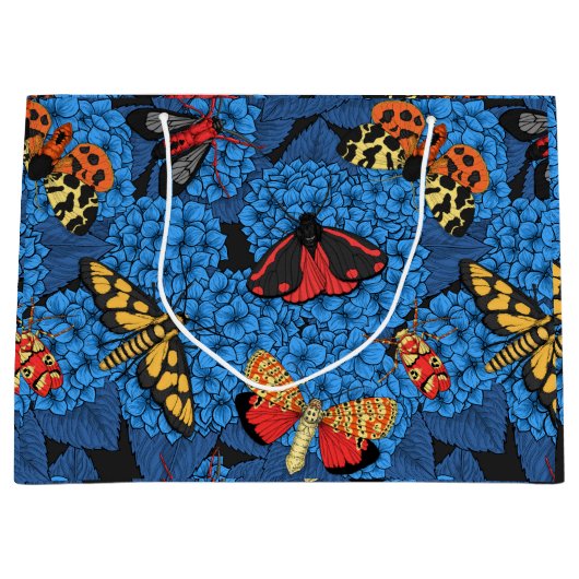 Motten auf blauem Hydrangea Große Geschenktüte (Vorderseite)