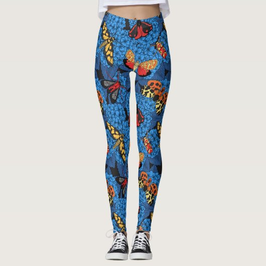 Motten auf blauem Hydrangea Leggings (Vorderseite)