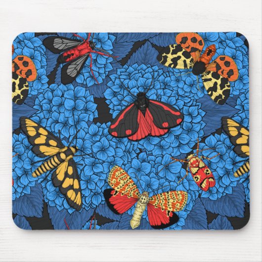 Motten auf blauem Hydrangea Mousepad (Vorne)