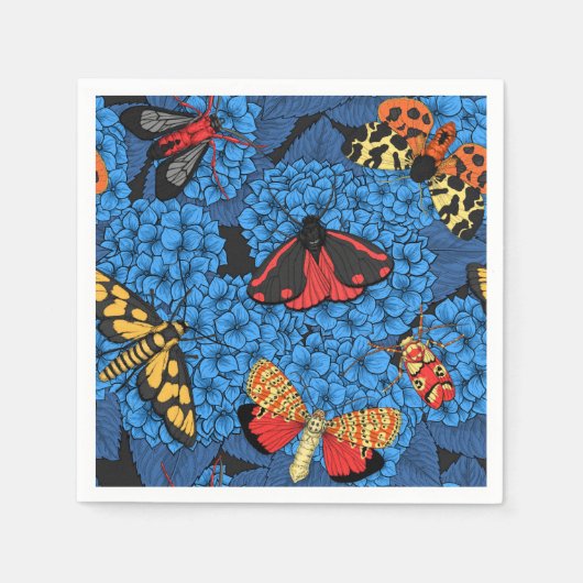 Motten auf blauem Hydrangea Serviette (Vorderseite)