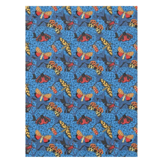 Motten auf blauem Hydrangea Tischdecke (Vorderseite)