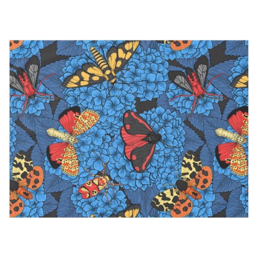 Motten auf blauem Hydrangea Tischdecke (Vorderseite (Horizontal))