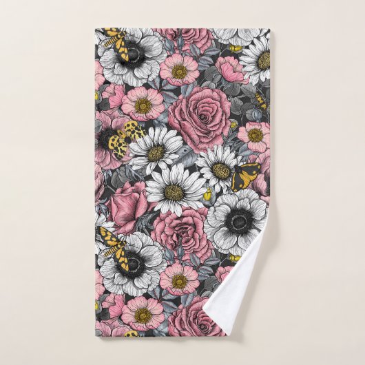 Motten auf der Blume mischen in Rosa und Grau Badhandtuch Set (Handtuch)