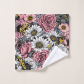 Motten auf der Blume mischen in Rosa und Grau Badhandtuch Set (Waschlappen)