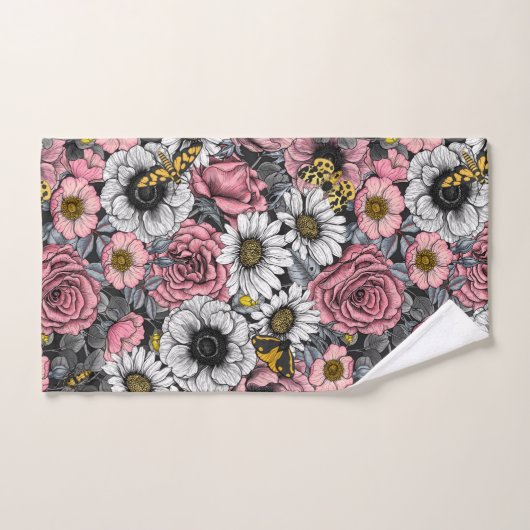 Motten auf der Blume mischen in Rosa und Grau Badhandtuch Set (Handtuch)