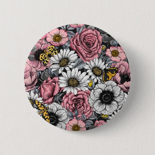 Motten auf der Blume mischen in Rosa und Grau Button (Vorderseite)