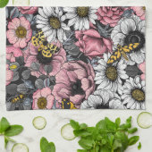 Motten auf der Blume mischen in Rosa und Grau Geschirrtuch (Gefaltet)