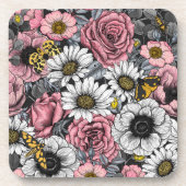 Motten auf der Blume mischen in Rosa und Grau Getränkeuntersetzer (Vorderseite)