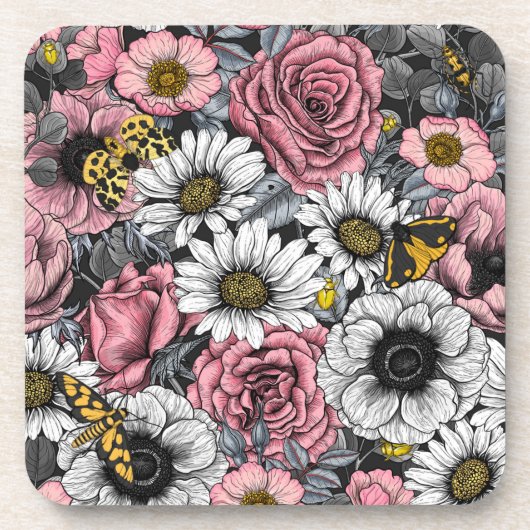 Motten auf der Blume mischen in Rosa und Grau Getränkeuntersetzer (Vorderseite)