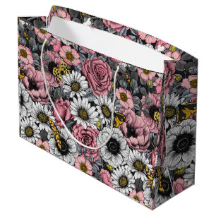 Motten auf der Blume mischen in Rosa und Grau Große Geschenktüte