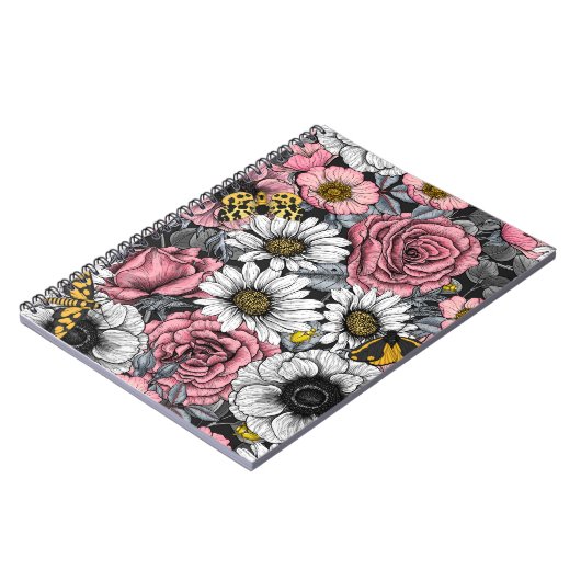 Motten auf der Blume mischen in Rosa und Grau Notizblock (Linke Seite)