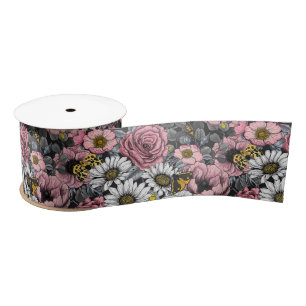 Motten auf der Blume mischen in Rosa und Grau Satinband