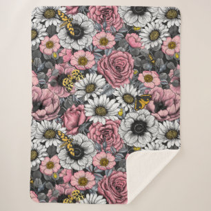 Motten auf der Blume mischen in Rosa und Grau Sherpadecke
