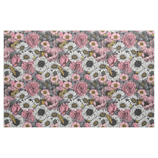 Motten auf der Blume mischen in Rosa und Grau Stoff (Fat Quarter (45,7 x 55,9 cm))