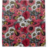 Motten auf der Blume mischen in Rot und Grau Duschvorhang (Vorderseite)