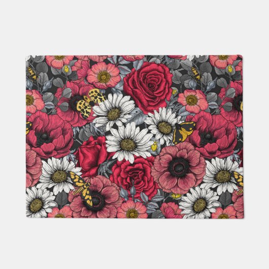 Motten auf der Blume mischen in Rot und Grau Fußmatte (Vorderseite)