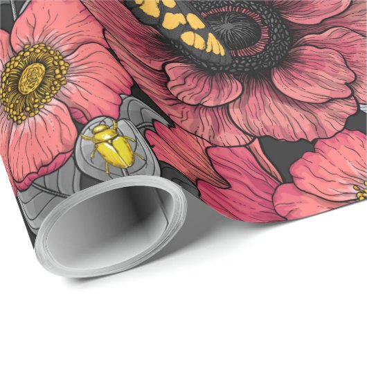 Motten auf der Blume mischen in Rot und Grau Geschenkpapier (Rolleneckpunkt)