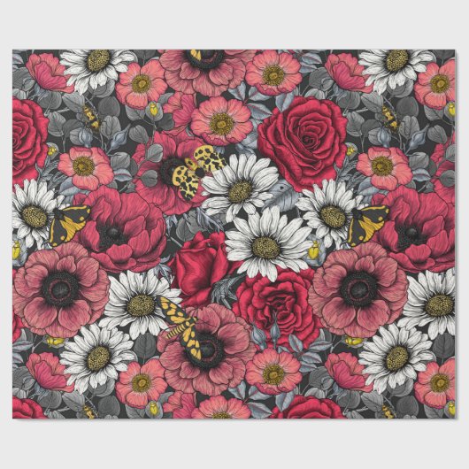 Motten auf der Blume mischen in Rot und Grau Geschenkpapier (Flach)