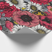 Motten auf der Blume mischen in Rot und Grau Geschenkpapier (Ecke)