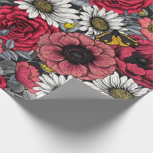 Motten auf der Blume mischen in Rot und Grau Geschenkpapier (Ecke)