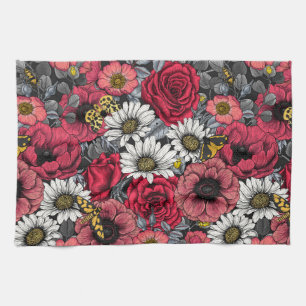 Motten auf der Blume mischen in Rot und Grau Geschirrtuch