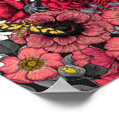 Motten auf der Blume mischen in Rot und Grau Poster (Ecke)